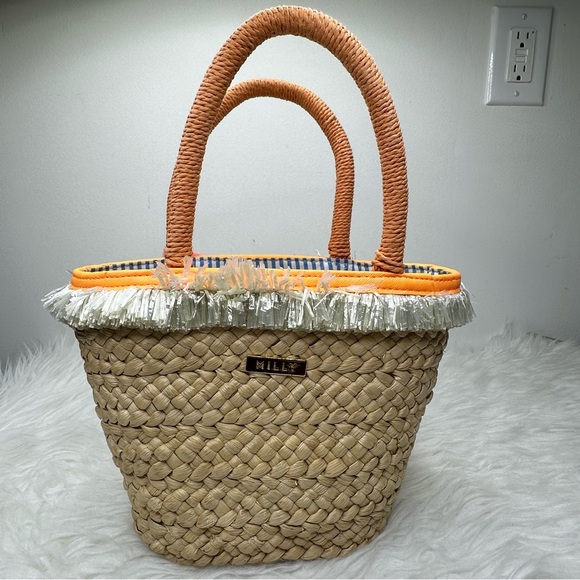 MILLY Pom-Pom Small Straw Tote Bag - Picture 2 of 11